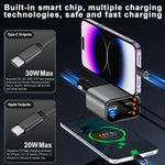 4 in 1 Retractable Car Charger, 69W Fast Car Phone Charger with Retractable Cables and USB C & USB A Port Car Charger for iPhone 16/15/14/13/12/11, S23/S22/S21,USB C & USB A Ports