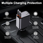 4 in 1 Retractable Car Charger, 69W Fast Car Phone Charger with Retractable Cables and USB C & USB A Port Car Charger for iPhone 16/15/14/13/12/11, S23/S22/S21,USB C & USB A Ports