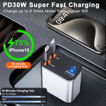 4 in 1 Retractable Car Charger, 69W Fast Car Phone Charger with Retractable Cables and USB C & USB A Port Car Charger for iPhone 16/15/14/13/12/11, S23/S22/S21,USB C & USB A Ports