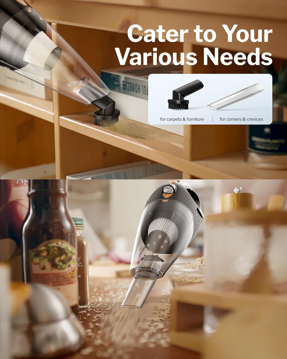 Handheld Vacuum Cordless, Car Vacuum Cleaner High Power with Fast Cahrge Tech, Portable Rechargeable Mini Vacuum with Large-Capacity Battery